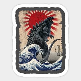 Godzilla and the Wave - Rough Sticker